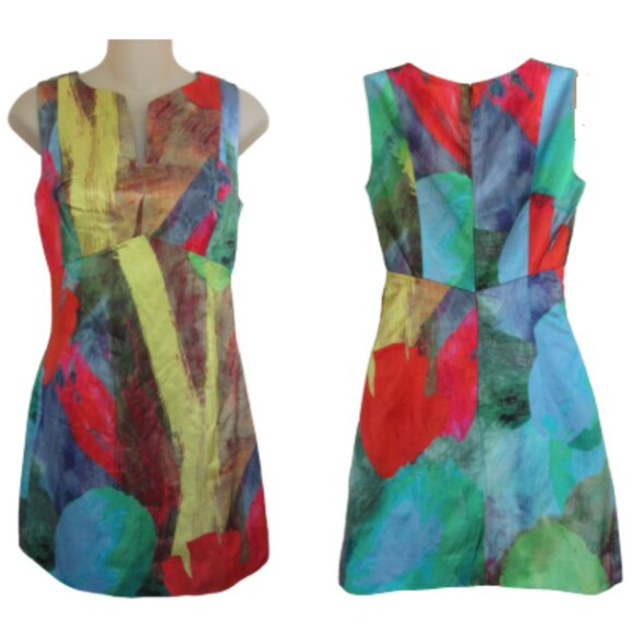 Milly Size 2 Colorful Abstract Silk Sheath Mini Dress - Picture 2 of 3